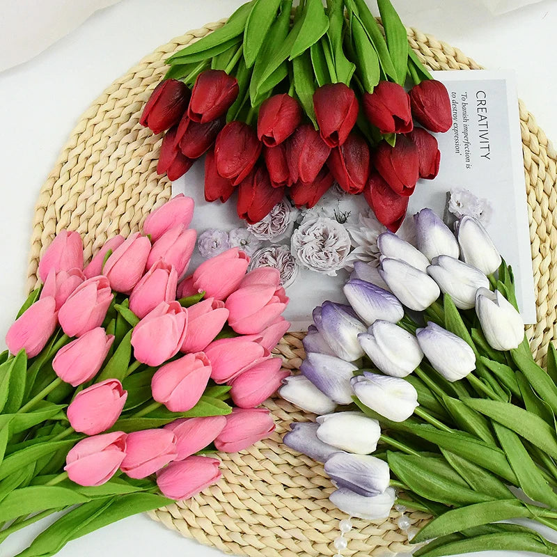 10/30pcs Tulip Artificial Flowers Real Touch Flowers Wedding Decor Simulation Bride Bouquets Pu Tulips for Home Party Vase Decor