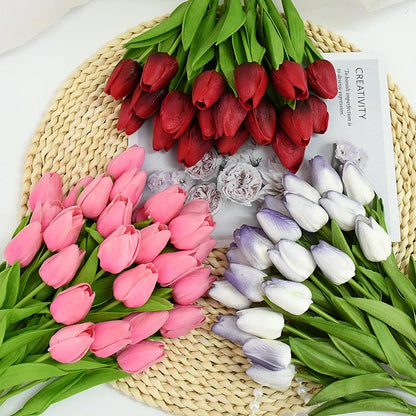 10/30pcs Tulip Artificial Flowers Real Touch Flowers Wedding Decor Simulation Bride Bouquets Pu Tulips for Home Party Vase Decor