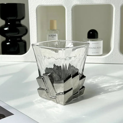 300ml Interesting Space Silver Ice Cube Wine Glass Creative Light Luxury Glass Tea Coffee Cup Breakfast Milk Cup Whiskey Cup