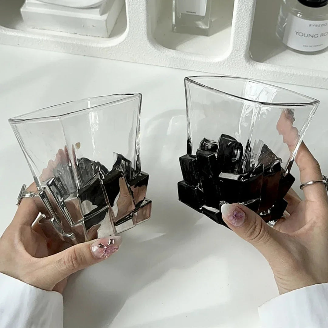 300ml Interesting Space Silver Ice Cube Wine Glass Creative Light Luxury Glass Tea Coffee Cup Breakfast Milk Cup Whiskey Cup