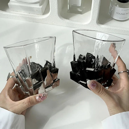 300ml Interesting Space Silver Ice Cube Wine Glass Creative Light Luxury Glass Tea Coffee Cup Breakfast Milk Cup Whiskey Cup