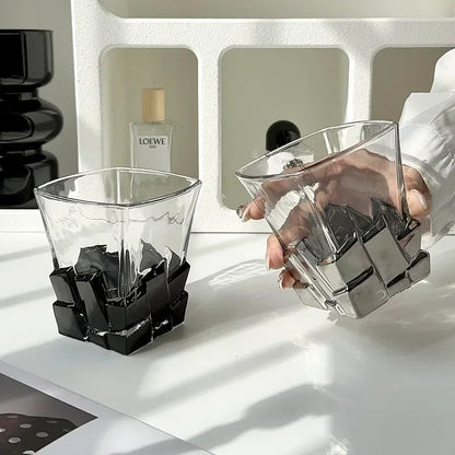 300ml Interesting Space Silver Ice Cube Wine Glass Creative Light Luxury Glass Tea Coffee Cup Breakfast Milk Cup Whiskey Cup