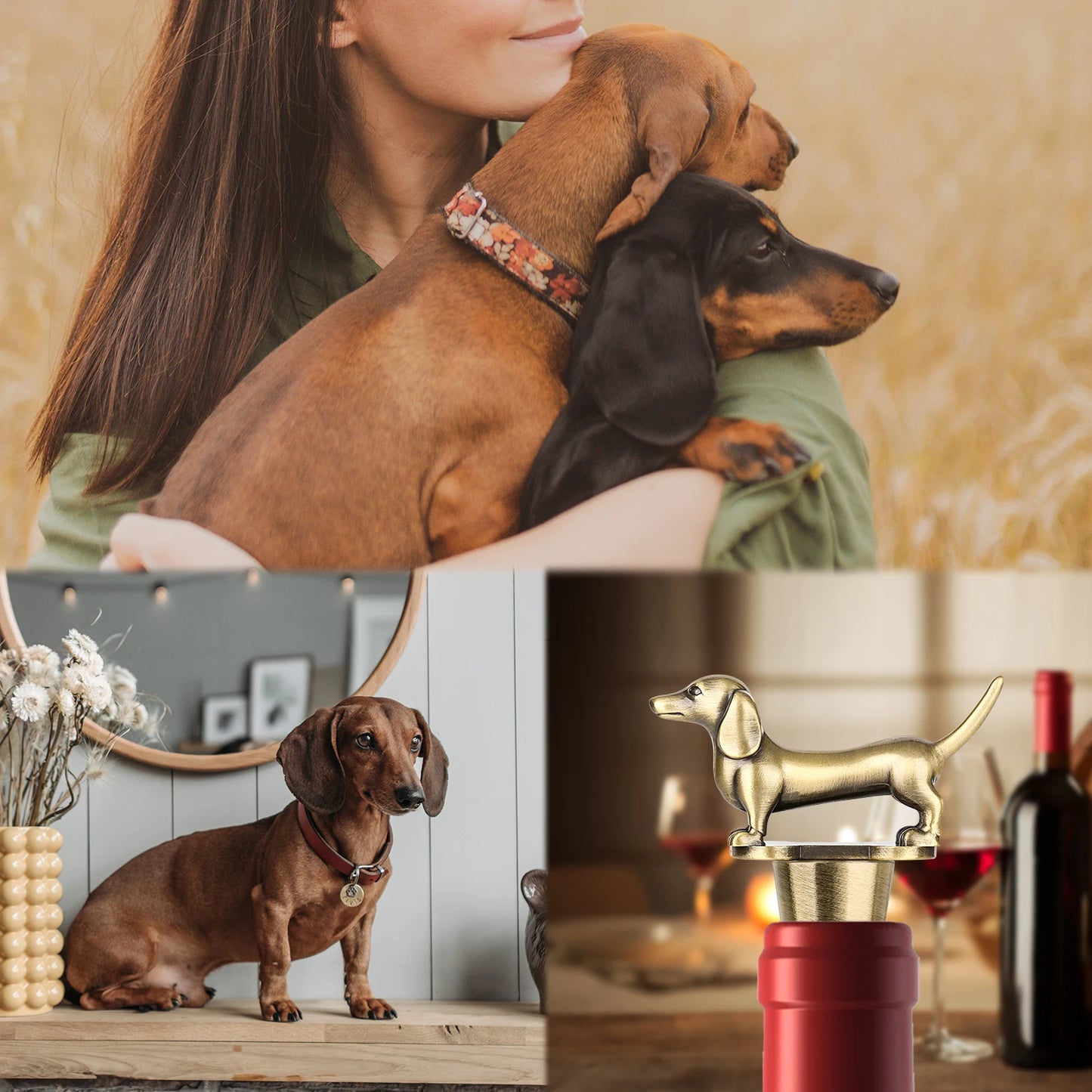LKKCHER Dachshund Dog Wine Stopper Animals Sausage Pet Wine Gifts Set for Dog Lovers Exquisite Home Bar Decoration Accessories