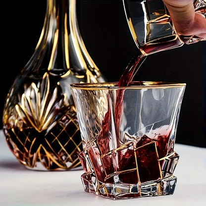 1pc Golden Line Whiskey Glasses Hand Painting Wine Set Tumbler Multi Functional Crystal Barware for Wine Whisky Beer Cocktails