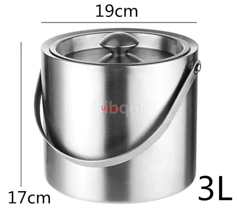 304 2L/3L Stainless Steel Ice Bucket Portable Double Wall Insulated with Lid Hotel wine Champagne whiskey Beverage beer tools