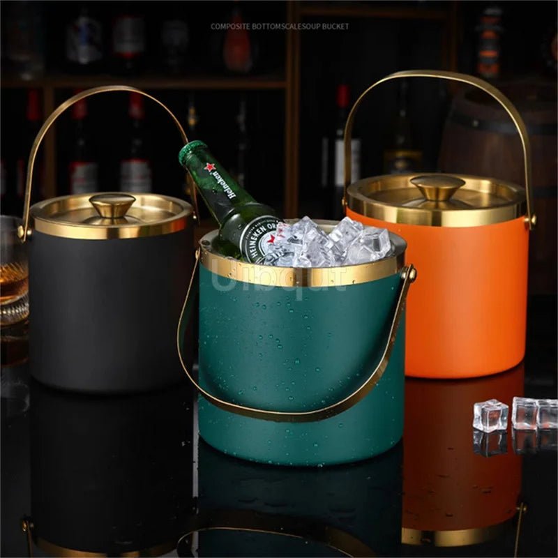 304 2L/3L Stainless Steel Ice Bucket Portable Double Wall Insulated with Lid Hotel wine Champagne whiskey Beverage beer tools