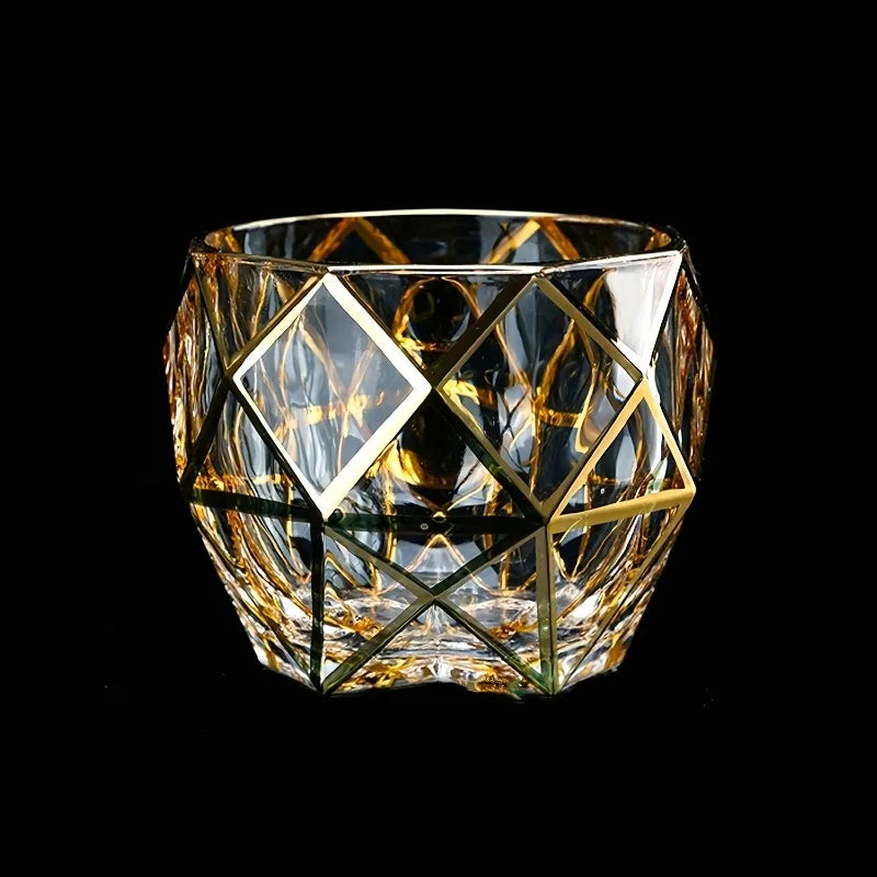 1pc Golden Line Whiskey Glasses Hand Painting Wine Set Tumbler Multi Functional Crystal Barware for Wine Whisky Beer Cocktails