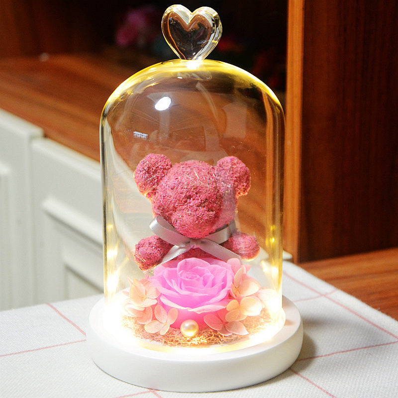 Eternal Rose Bear with Glass Cover