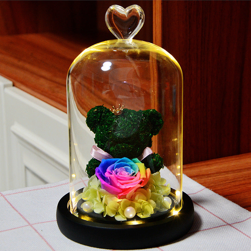 Eternal Rose Bear with Glass Cover