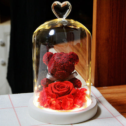 Eternal Rose Bear with Glass Cover