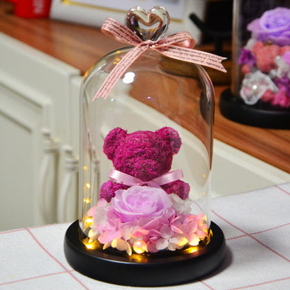 Eternal Rose Bear with Glass Cover