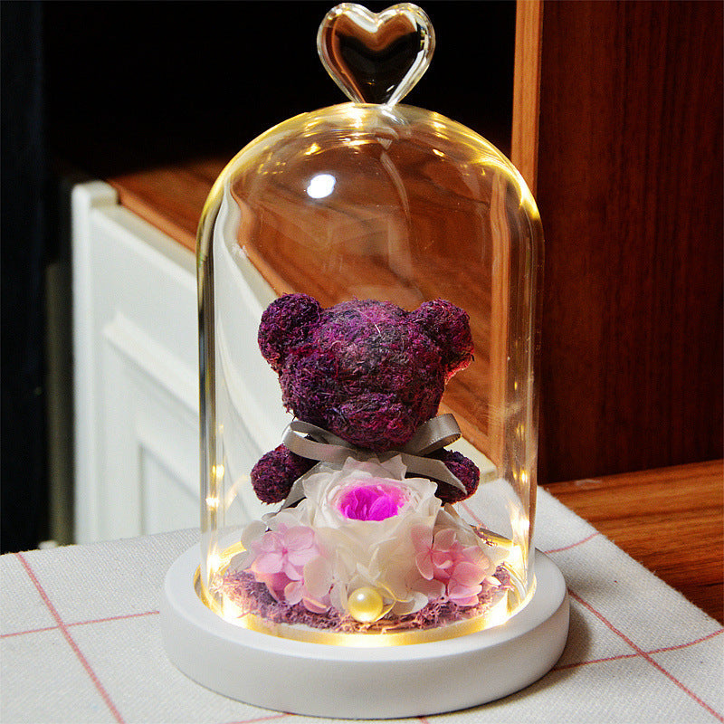 Eternal Rose Bear with Glass Cover