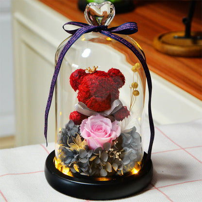 Eternal Rose Bear with Glass Cover