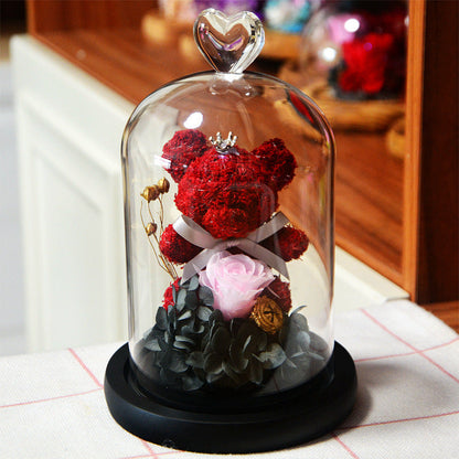 Eternal Rose Bear with Glass Cover