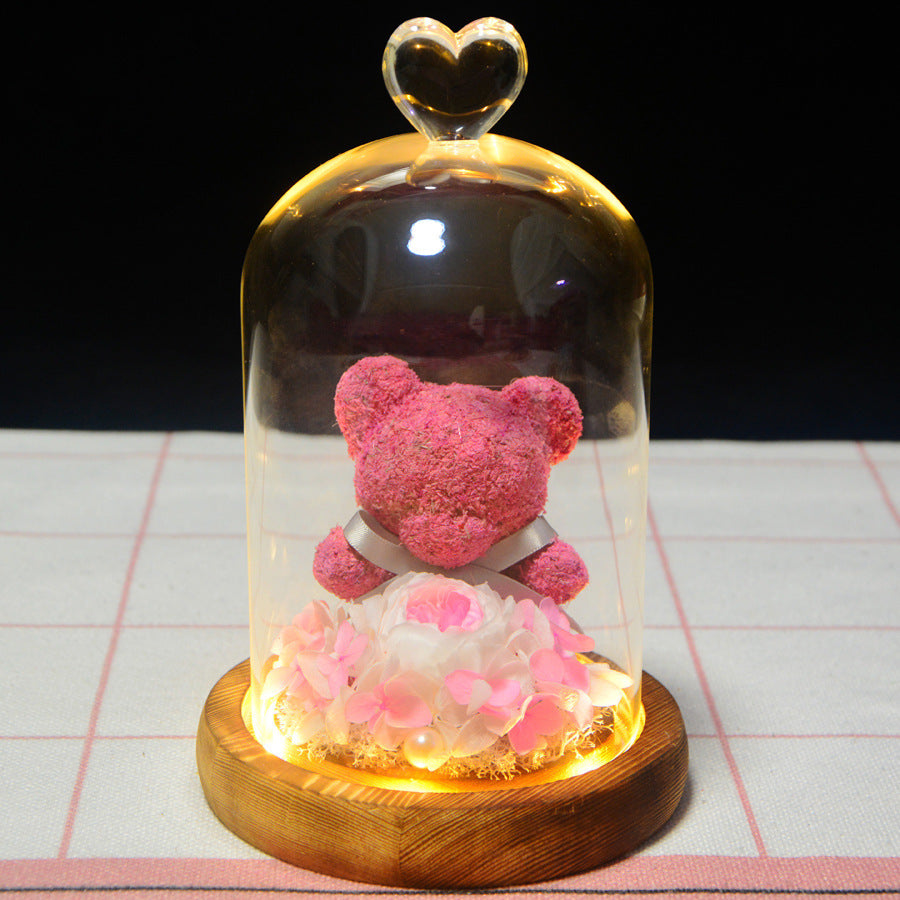 Eternal Rose Bear with Glass Cover