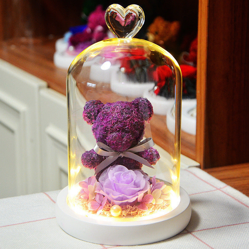 Eternal Rose Bear with Glass Cover