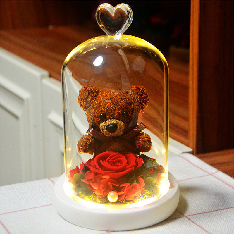 Eternal Rose Bear with Glass Cover